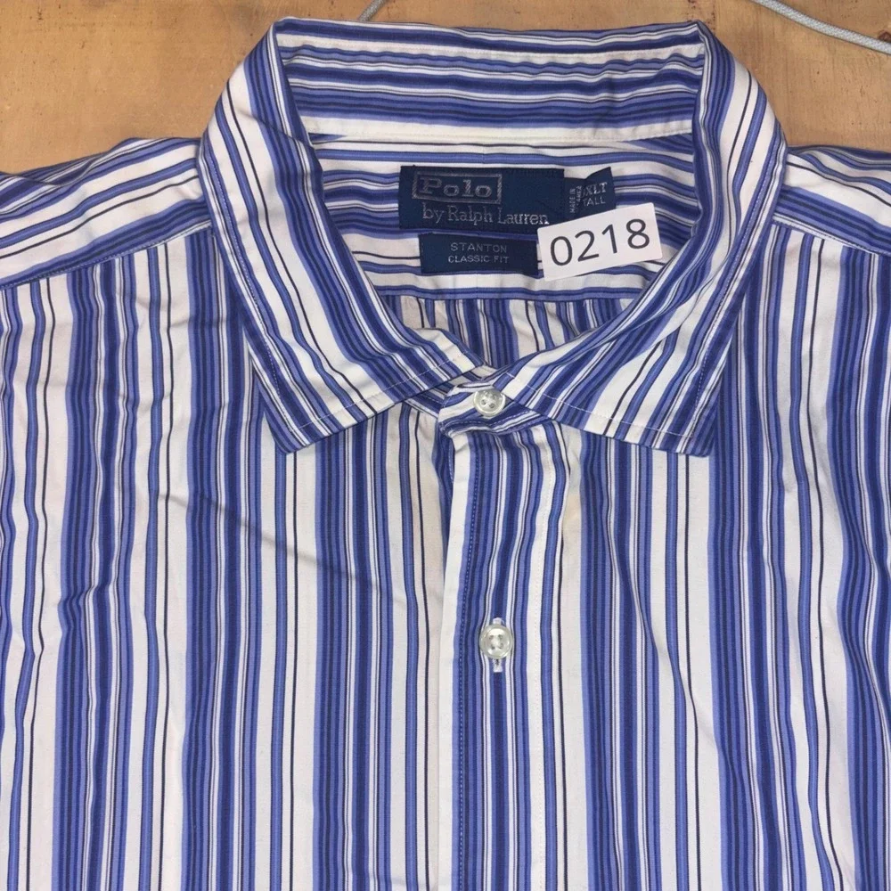 Polo Ralph Lauren Mens 3XLT Tall Stanton Classic Fit Blue White Striped Shirt